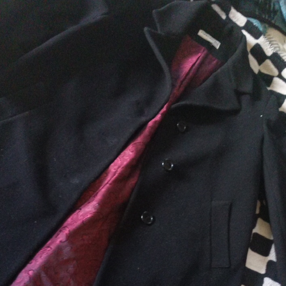 Black Wool Trench Coat with Silk Lining Men's